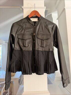 Mustard Seed Black Faux Leather Pleated Peplum Jacket – Size Small